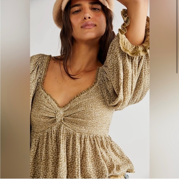 Free People Brittnee Printed Top Tropical Nut Combo - Picture 1 of 4